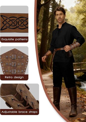 زي عصر النهضة في العصور الوسطى للرجال - مجموعة Pirate Viking Costume 7 PCS ، مجموعة Cosplay Cosplay Median in Kuwait