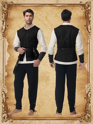 زي عصر النهضة في العصور الوسطى للرجال - مجموعة Pirate Viking Costume 7 PCS ، مجموعة Cosplay Cosplay Median in Kuwait