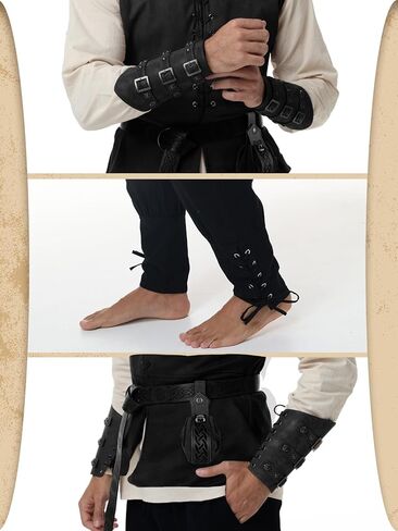 زي عصر النهضة في العصور الوسطى للرجال - مجموعة Pirate Viking Costume 7 PCS ، مجموعة Cosplay Cosplay Median in Kuwait