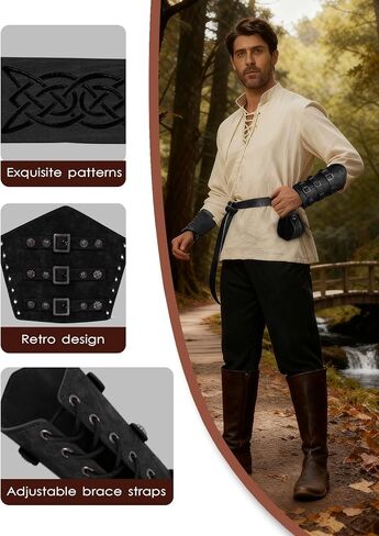 زي عصر النهضة في العصور الوسطى للرجال - مجموعة Pirate Viking Costume 7 PCS ، مجموعة Cosplay Cosplay Median in Kuwait