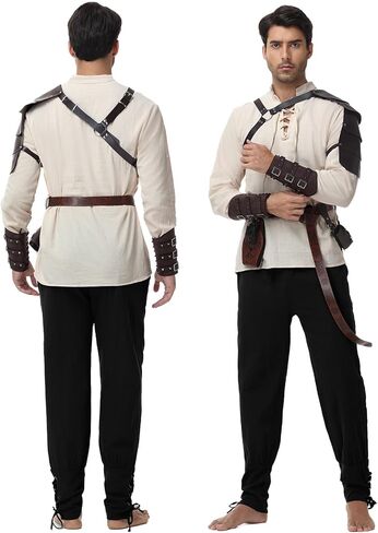 زي عصر النهضة في العصور الوسطى للرجال - مجموعة ملابس القراصنة 8 PCS ، زي الهالوين مع حزام الفايكنج in Kuwait