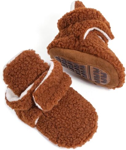 HsdsBebe Unisex Newborn Baby Cotton Booties Non-Slip Sole for Toddler Boys Girls Infant Winter Warm Fleece Cozy Socks Shoes(M1920 Pink,12) in Kuwait