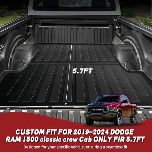Vagbstu Truck Bed Mat,Compatible with 2019-2024 Ram 1500 Accessories 5.7 FT Bed,Non-Slip TPE Truck Bed Mats for Dodge Ram 1500 Accessories,Durable Truck Bed Liner for Pickup Truck ，Flush Fit in Kuwait