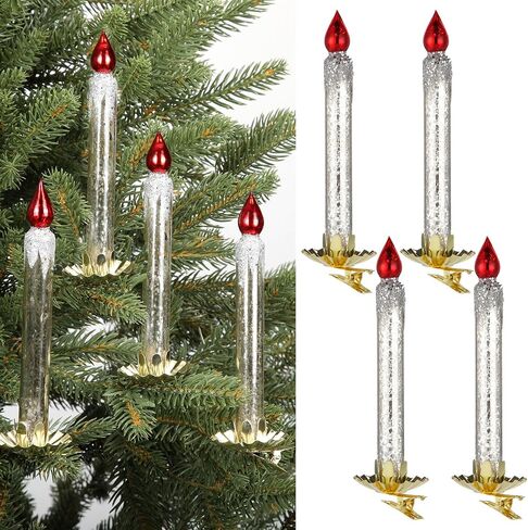 Sosation 4 Pcs Glass Clip on Candles for Christmas Trees 5.91 x 1.97 Inches Glass Blown Ornaments Fake Taper Candles Decorations for Holiday Garden Wedding Parties Decor(Silver White) in Saudi Arabia