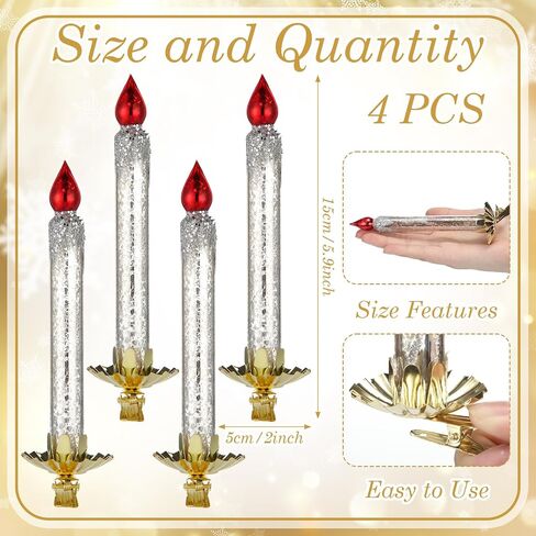 Sosation 4 Pcs Glass Clip on Candles for Christmas Trees 5.91 x 1.97 Inches Glass Blown Ornaments Fake Taper Candles Decorations for Holiday Garden Wedding Parties Decor(Silver White) in Saudi Arabia