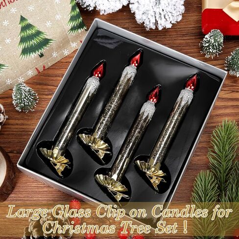 Sosation 4 Pcs Glass Clip on Candles for Christmas Trees 5.91 x 1.97 Inches Glass Blown Ornaments Fake Taper Candles Decorations for Holiday Garden Wedding Parties Decor(Silver White) in Saudi Arabia