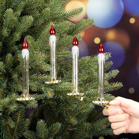Sosation 4 Pcs Glass Clip on Candles for Christmas Trees 5.91 x 1.97 Inches Glass Blown Ornaments Fake Taper Candles Decorations for Holiday Garden Wedding Parties Decor(Silver White) in Saudi Arabia
