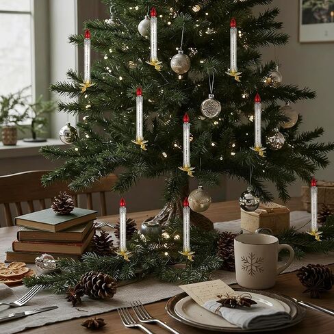 Sosation 4 Pcs Glass Clip on Candles for Christmas Trees 5.91 x 1.97 Inches Glass Blown Ornaments Fake Taper Candles Decorations for Holiday Garden Wedding Parties Decor(Silver White) in Saudi Arabia