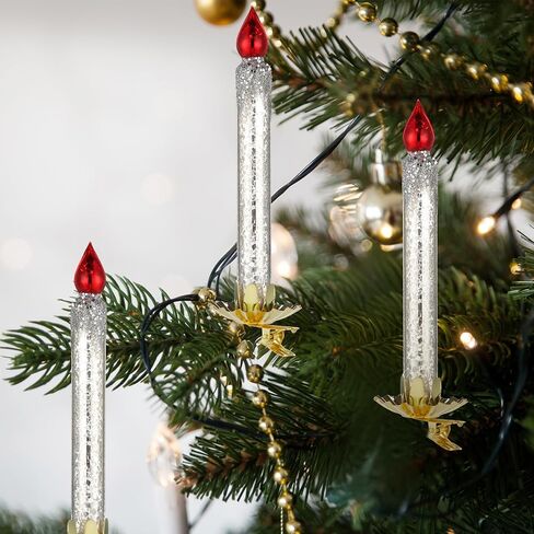 Sosation 4 Pcs Glass Clip on Candles for Christmas Trees 5.91 x 1.97 Inches Glass Blown Ornaments Fake Taper Candles Decorations for Holiday Garden Wedding Parties Decor(Silver White) in Saudi Arabia