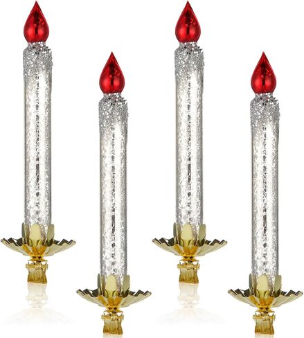 Sosation 4 Pcs Glass Clip on Candles for Christmas Trees 5.91 x 1.97 Inches Glass Blown Ornaments Fake Taper Candles Decorations for Holiday Garden Wedding Parties Decor(Silver White) in Saudi Arabia