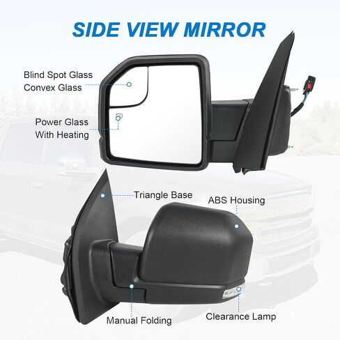 JDMSPEED Left Driver Side View Mirror Compatible with 2015-2020 Ford F150 with Blind Spot Glass Power Black Without Turn Signal Light Non-Heated Replaces#‎FL3Z17683AK(3Pins) in Saudi Arabia