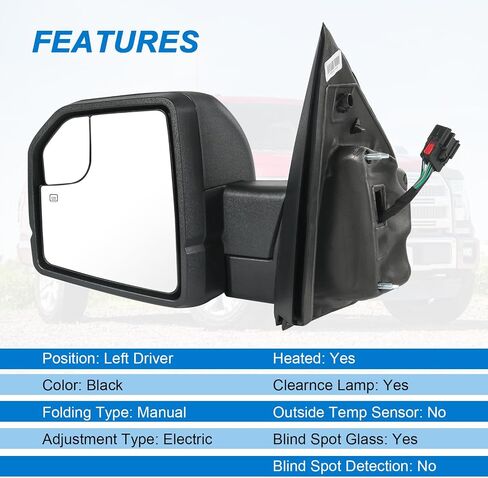 JDMSPEED Left Driver Side View Mirror Compatible with 2015-2020 Ford F150 with Blind Spot Glass Power Black Without Turn Signal Light Non-Heated Replaces#‎FL3Z17683AK(3Pins) in Saudi Arabia