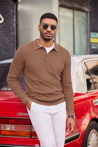 COOFANDY MEN MENN'S Polo Polo Long Sweeve Collared Polo Sweater Dress Dust Pullover Fashion Subsits in Saudi Arabia