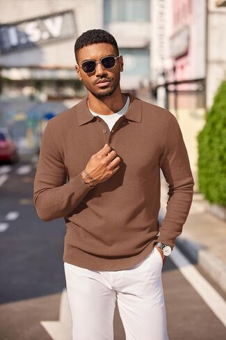 COOFANDY MEN MENN'S Polo Polo Long Sweeve Collared Polo Sweater Dress Dust Pullover Fashion Subsits in Saudi Arabia