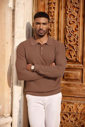 COOFANDY MEN MENN'S Polo Polo Long Sweeve Collared Polo Sweater Dress Dust Pullover Fashion Subsits in Saudi Arabia