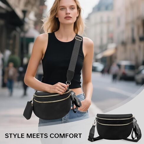 Bum Bag Crossbody Bags for Women Fashion Waist Packs Large Fanny Packs Belt Bag Checkered Purse Handbags Wallets Purses Trendy Shoulder Bag (Black-new, One Size) in Saudi Arabia