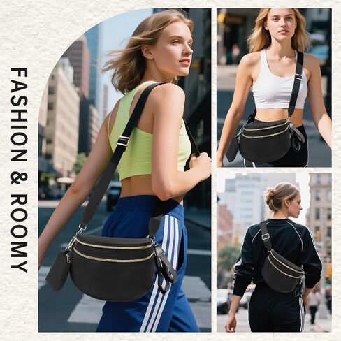 Bum Bag Crossbody Bags for Women Fashion Waist Packs Large Fanny Packs Belt Bag Checkered Purse Handbags Wallets Purses Trendy Shoulder Bag (Black-new, One Size) in Saudi Arabia