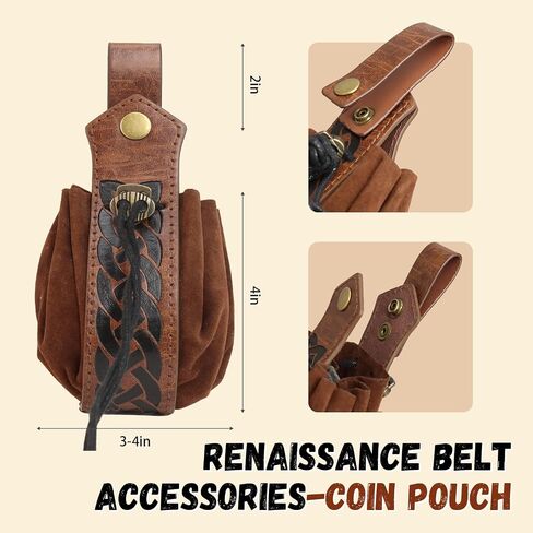 Renaissance Belt with Pouch Waist Bag - Coin Purse for Pirate, Renaissance Accessories for Festivals, Cosplay & Halloween (Black) in Saudi Arabia