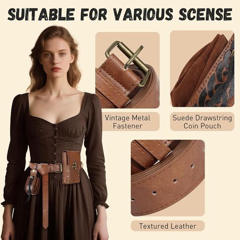 Renaissance Belt with Pouch Waist Bag - Coin Purse for Pirate, Renaissance Accessories for Festivals, Cosplay & Halloween (Black) in Saudi Arabia