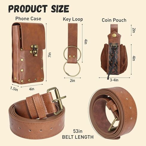 Renaissance Belt with Pouch Waist Bag - Coin Purse for Pirate, Renaissance Accessories for Festivals, Cosplay & Halloween (Black) in Saudi Arabia