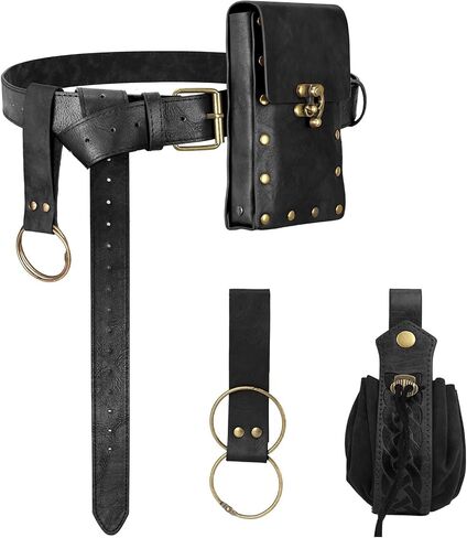 Renaissance Belt with Pouch Waist Bag - Coin Purse for Pirate, Renaissance Accessories for Festivals, Cosplay & Halloween (Black) in Saudi Arabia
