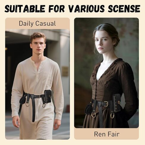 Renaissance Belt with Pouch Waist Bag - Coin Purse for Pirate, Renaissance Accessories for Festivals, Cosplay & Halloween (Black) in Saudi Arabia