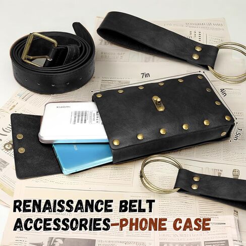 Renaissance Belt with Pouch Waist Bag - Coin Purse for Pirate, Renaissance Accessories for Festivals, Cosplay & Halloween (Black) in Saudi Arabia