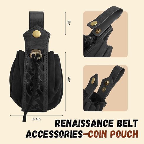 Renaissance Belt with Pouch Waist Bag - Coin Purse for Pirate, Renaissance Accessories for Festivals, Cosplay & Halloween (Black) in Saudi Arabia