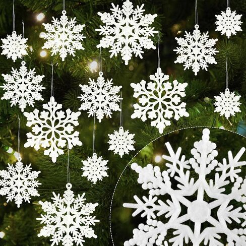 36 حزمة من البلاستيك الأبيض ندفة الثلج الحلي زينة عيد الميلاد الشتاء، معلقة زينة ندفة الثلج لشجرة عيد الميلاد العجائب في فصل الشتاء in Kuwait