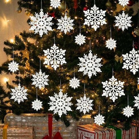 36 حزمة من البلاستيك الأبيض ندفة الثلج الحلي زينة عيد الميلاد الشتاء، معلقة زينة ندفة الثلج لشجرة عيد الميلاد العجائب في فصل الشتاء in Kuwait