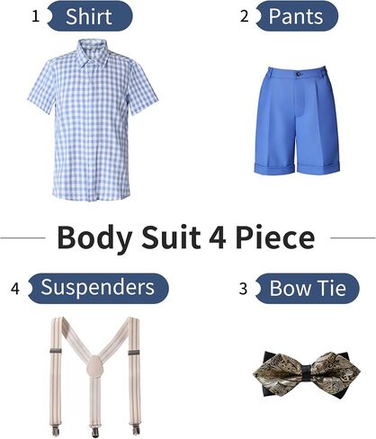 Boys Summer Suits Set Cotton Plaid Suspender Pants Suit for Boys with Bowtie for Beach Wedding Outfit in Saudi Arabia