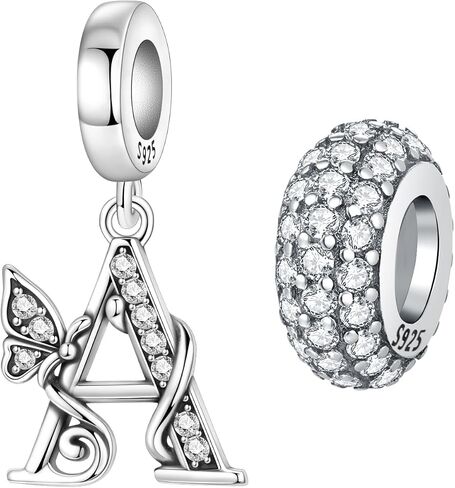 2 Pack 925 Sterling Silver Butterfly Charms for Bracelets و Netlace Alphabet Dangle Pendants Round Round Spacer Exples Pave Zirconia Jewelry Gift for Women in Kuwait