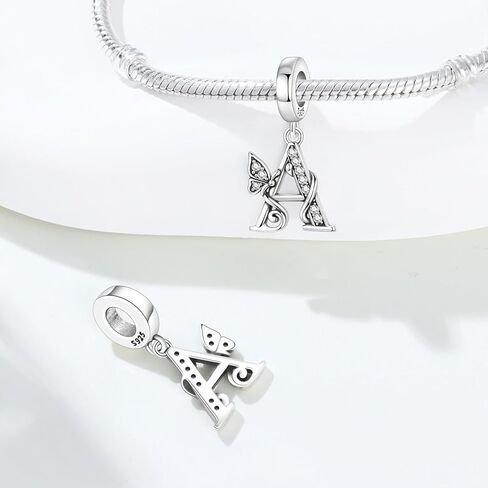 2 Pack 925 Sterling Silver Butterfly Charms for Bracelets و Netlace Alphabet Dangle Pendants Round Round Spacer Exples Pave Zirconia Jewelry Gift for Women in Kuwait