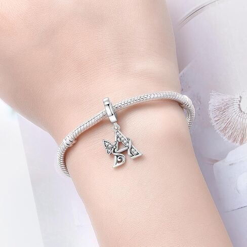 2 Pack 925 Sterling Silver Butterfly Charms for Bracelets و Netlace Alphabet Dangle Pendants Round Round Spacer Exples Pave Zirconia Jewelry Gift for Women in Kuwait