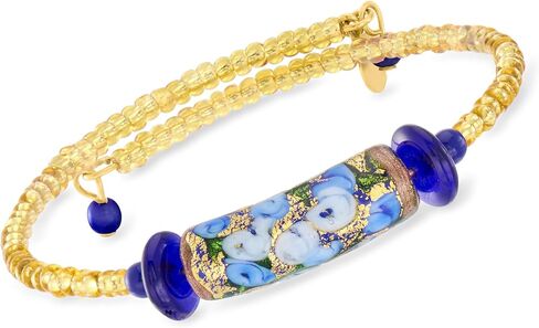 Ross-Simons Italian Blue Murano Glass Floral Bead Wrap Bracelet in Saudi Arabia