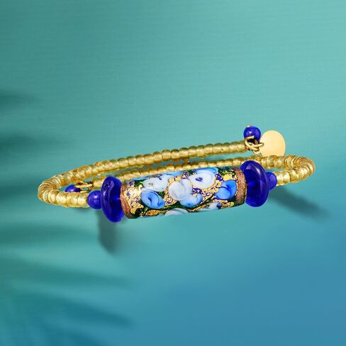 Ross-Simons Italian Blue Murano Glass Floral Bead Wrap Bracelet in Saudi Arabia