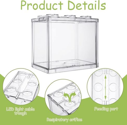 4PCS Plastic Small Betta Fish Tank, 0.6 Gallon Stackable Fish Bowl, Cube Fish Aquarium Tank for Shrimp, Turtle, Small Crab (Black) in Kuwait