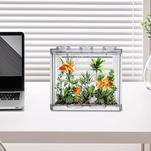 4PCS Plastic Small Betta Fish Tank, 0.6 Gallon Stackable Fish Bowl, Cube Fish Aquarium Tank for Shrimp, Turtle, Small Crab (Black) in Kuwait