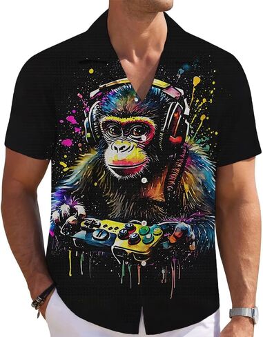 العلم النسر رجال قميص هاواي 3D الرسومية القميص aloha الزر الزر أسفل القمصان غير رسمية قصيرة الأكمام الشاطئية للرجال in Kuwait