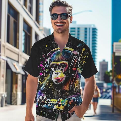 العلم النسر رجال قميص هاواي 3D الرسومية القميص aloha الزر الزر أسفل القمصان غير رسمية قصيرة الأكمام الشاطئية للرجال in Kuwait