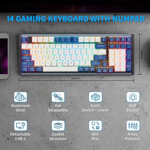 Hexgears I3 87-Key Mechanical Keyboard, Kailh Box Switch, RGB LED Backlit, PBT Keycaps, Hot-swappable, Type-C Cable, Compatible with Windows/Mac OS/Android in Kuwait