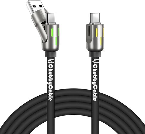 chubbycable GlowCharge Pro - 240W 3-in-1 Car Cable with Dynamic Lights Multi USB C Cable Silicone Fast Charging Cord, 3.94FT, Orange, Type-C to Type-C+USB-A in Kuwait