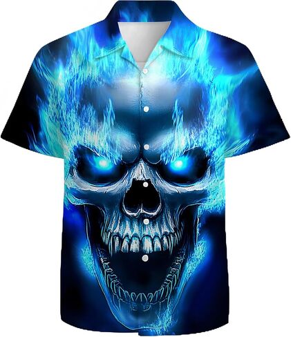 ريد اللهب رجالي قميص هاواي 3D Graphic aloha قميص الزر الزر أسفل القمصان غير الرسمية قصيرة الأكمام الشاطئية للرجال in Kuwait