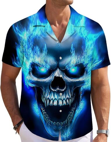 ريد اللهب رجالي قميص هاواي 3D Graphic aloha قميص الزر الزر أسفل القمصان غير الرسمية قصيرة الأكمام الشاطئية للرجال in Kuwait