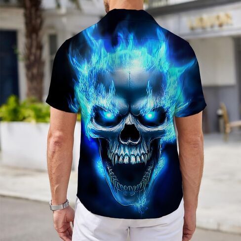 ريد اللهب رجالي قميص هاواي 3D Graphic aloha قميص الزر الزر أسفل القمصان غير الرسمية قصيرة الأكمام الشاطئية للرجال in Kuwait