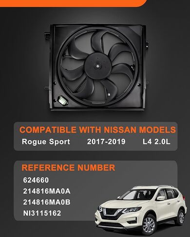 USTAR Radiator Cooling Fan Assembly Compatible with Nissan Rogue Sport Qashqai 2017-2022 2.0L Electric Radiator Fan Replace 21481-6MA0A, 21481-6MA0B in Saudi Arabia