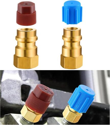 KuuleynR12 to R134a Ac Fitting Conversion Adapter Kit 90 Degree Brass R12 Retrofit Convertor Ac Fitting Quick Coupler with Dust Cap & Valve Core Remover for Car Air Conditioner Ref in Saudi Arabia