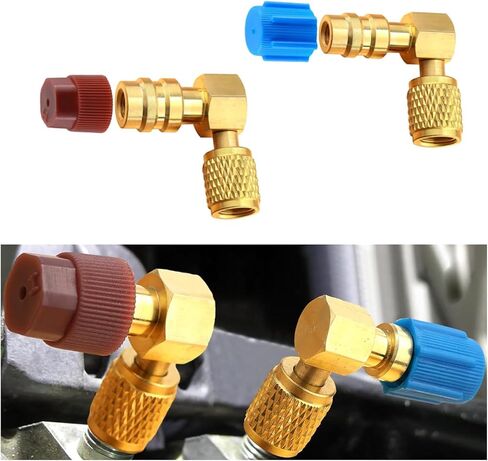 KuuleynR12 to R134a Ac Fitting Conversion Adapter Kit 90 Degree Brass R12 Retrofit Convertor Ac Fitting Quick Coupler with Dust Cap & Valve Core Remover for Car Air Conditioner Ref in Saudi Arabia