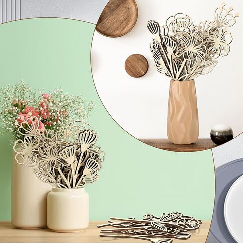36 Pcs Wooden Wildflower Decor Set Wood Flowers Cutout Signs Wildflowers Stems Laser Cut Flowers for Home Birthday Mothers Day Gift Holiday Art DIY Decoration (10 Inch) in Saudi Arabia