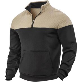 Men's Heavy Fleece Lined Winter Stand Collar Zipper Sweater Patchwork Casual Loose Fit Top in Saudi Arabia
